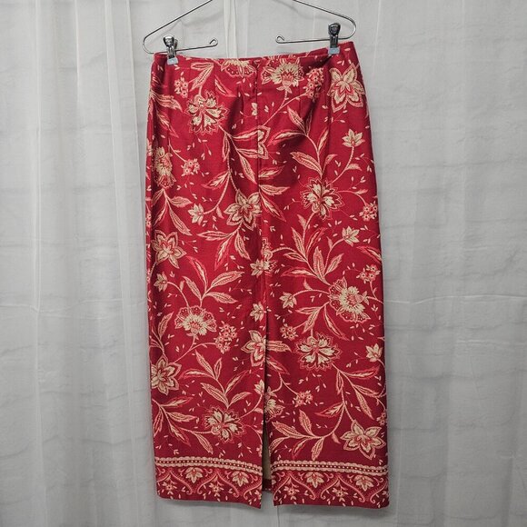 Vintage Talbots Red Pink Floral Midi Skirt Boho Retro Cottagecore 8 - Picture 4 of 12